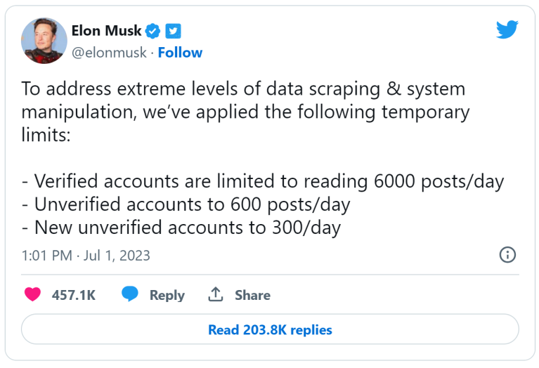 A Tweet by Elon Musk about the upcoming changes to Twitter