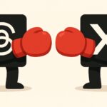 Literally the logos of Threads and Twitter, now X, on a boxing fight.