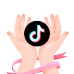 A pair of open hands, holding a ball with the TikTok logo.
