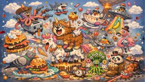 Yes, this is an AI generated image. Total chaos, animals with extra eyes and legs, nonsense everywhere. AI slop basically.