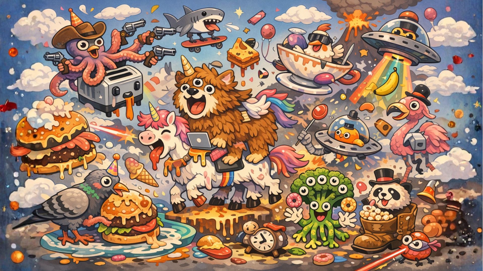 Yes, this is an AI generated image. Total chaos, animals with extra eyes and legs, nonsense everywhere. AI slop basically.