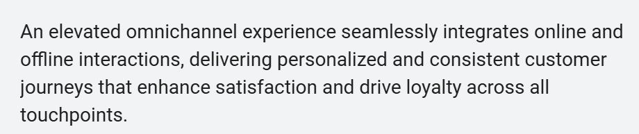 A screenshot of a very dense intro paragraph of an email. The paragraph reads: "An elevated omnichannel experience seamlessly integrates online and offline interactions, delivering personalized and consistent customer journeys that enhance satisfaction and drive loyalty across all touchpoints."