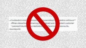 A bunch of words, with a No symbol on top of it. Symbolizing how words matter and you should be careful on how you say things.
