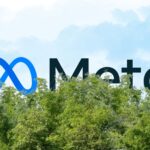 An image of the Meta logo, sneaking behind some bushes as a symbol of the fact that they are always watching, they own the platforms and of what happened with Muse.
