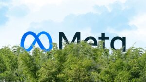 An image of the Meta logo, sneaking behind some bushes as a symbol of the fact that they are always watching, they own the platforms and of what happened with Muse.